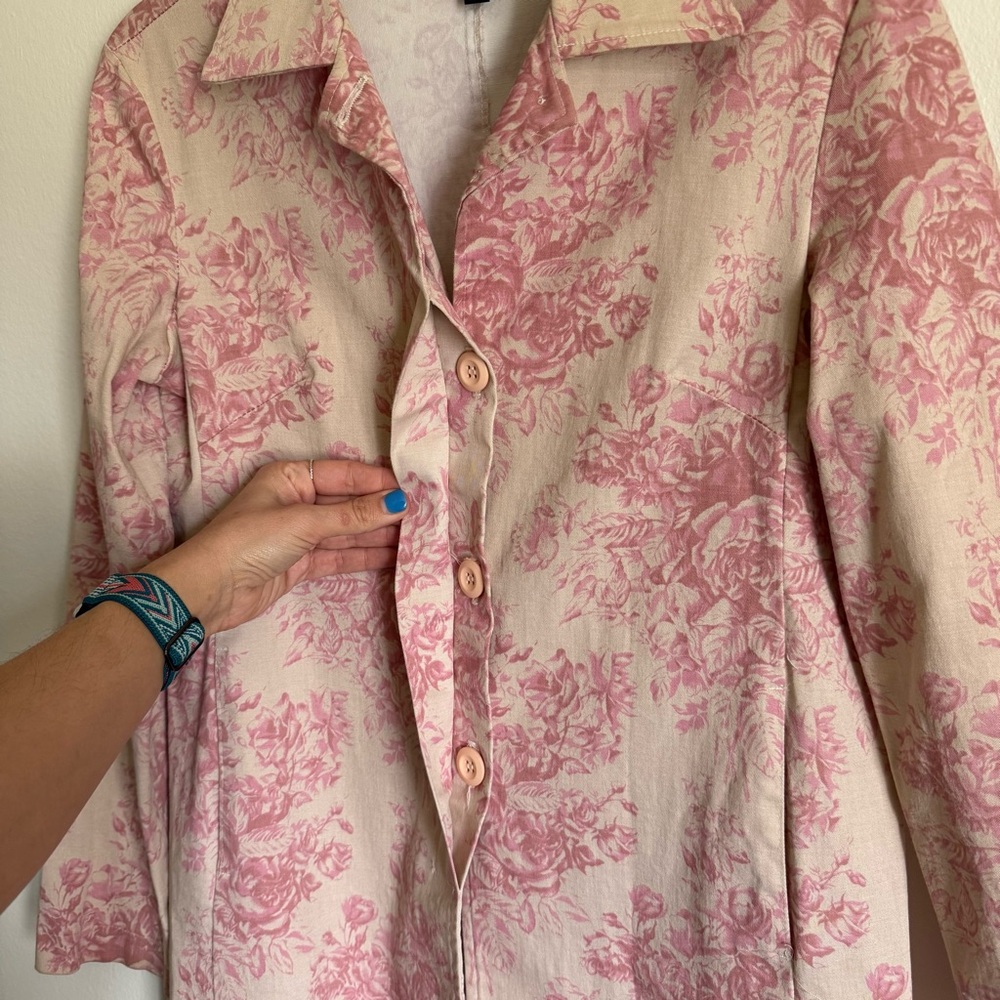 Windsor Blush Pink Vintage Inspired Floral Print Canvas Trench Coat Size Medium - Picture 3 of 9